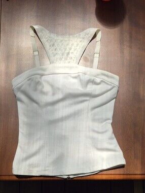 BEBE White Bustier Camisole with Lace Yoke Front